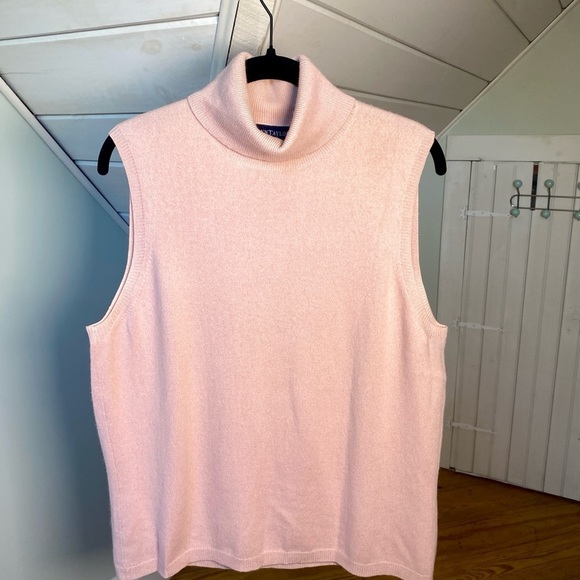 Ann Taylor 100% Cashmere Blush Pink Sleeveless Turtleneck Sweater XL - Picture 9 of 9